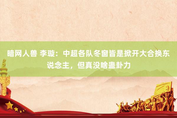 暗网人兽 李璇：中超各队冬窗皆是掀开大合换东说念主，但真没啥蛊卦力