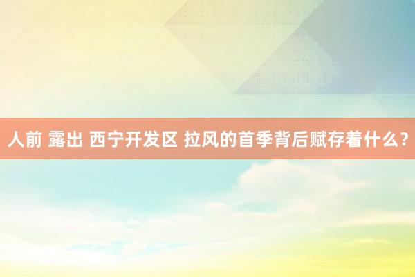 人前 露出 西宁开发区 拉风的首季背后赋存着什么？