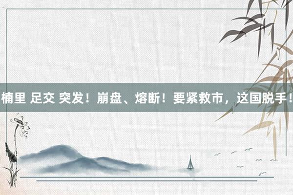 楠里 足交 突发！崩盘、熔断！要紧救市，这国脱手！